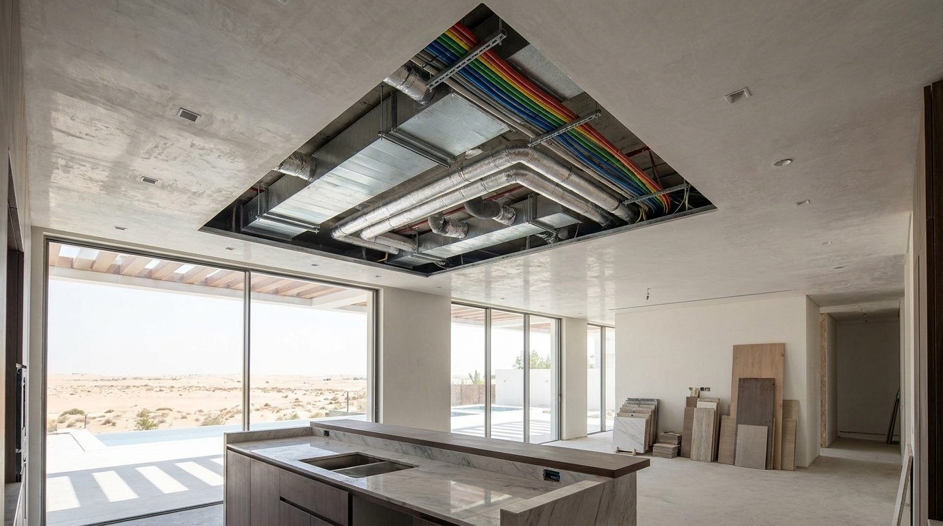 Wet-area renovation coordination with plumbing routes, electrical services, ceilings, and finish interfaces